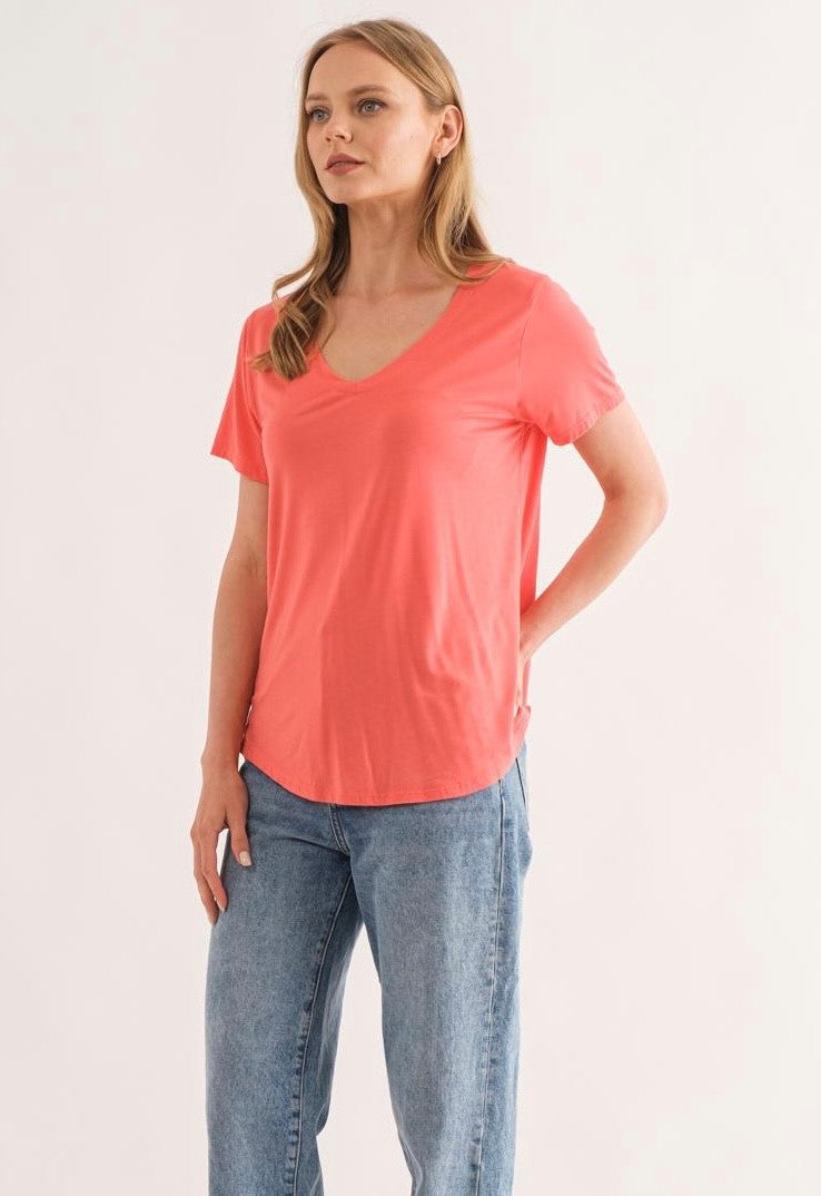 Coral V Neck Tee