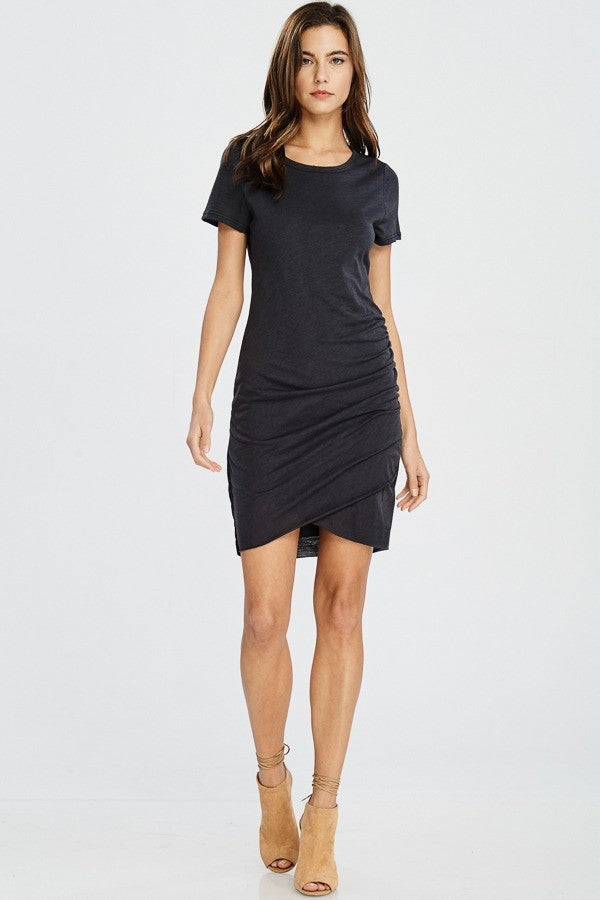 Black Ruched T-shirt Dress