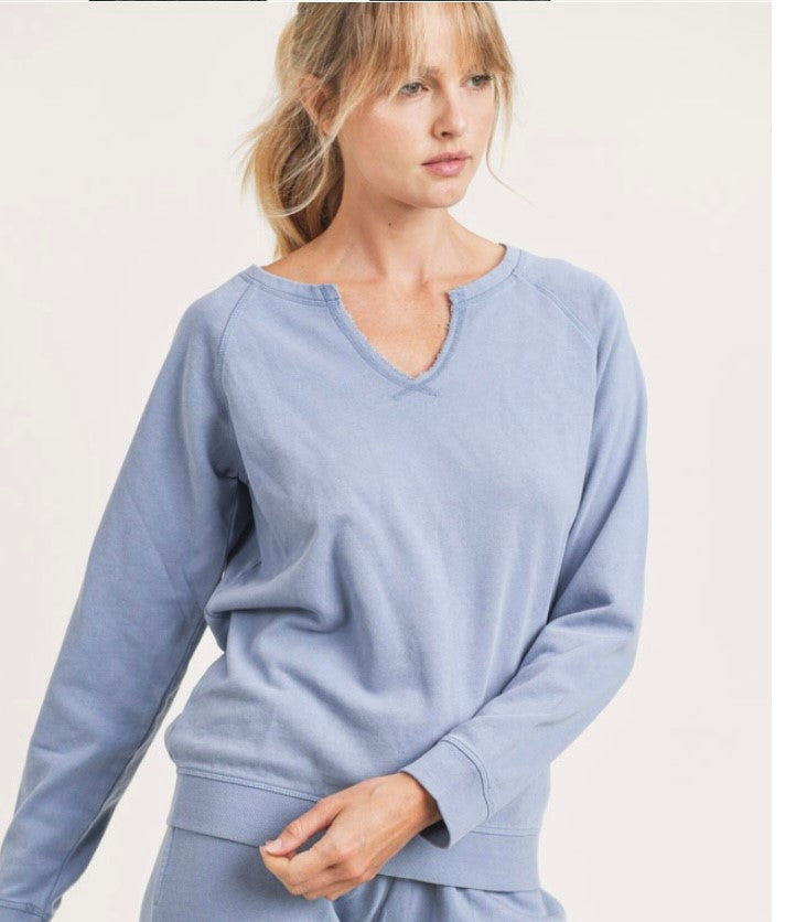 Mineral Wash Raglan Pullover Blue