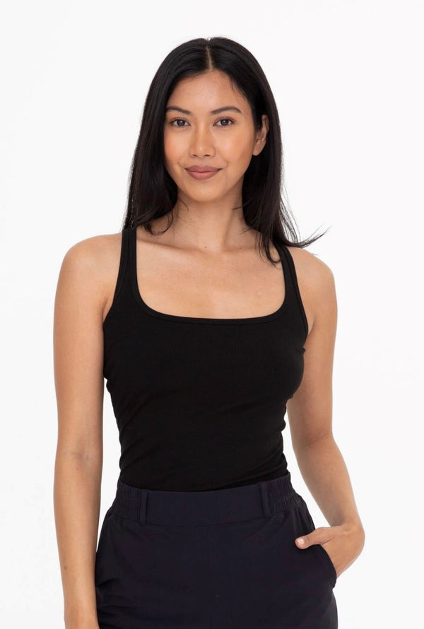 Black Square Neck Ribbed Tank