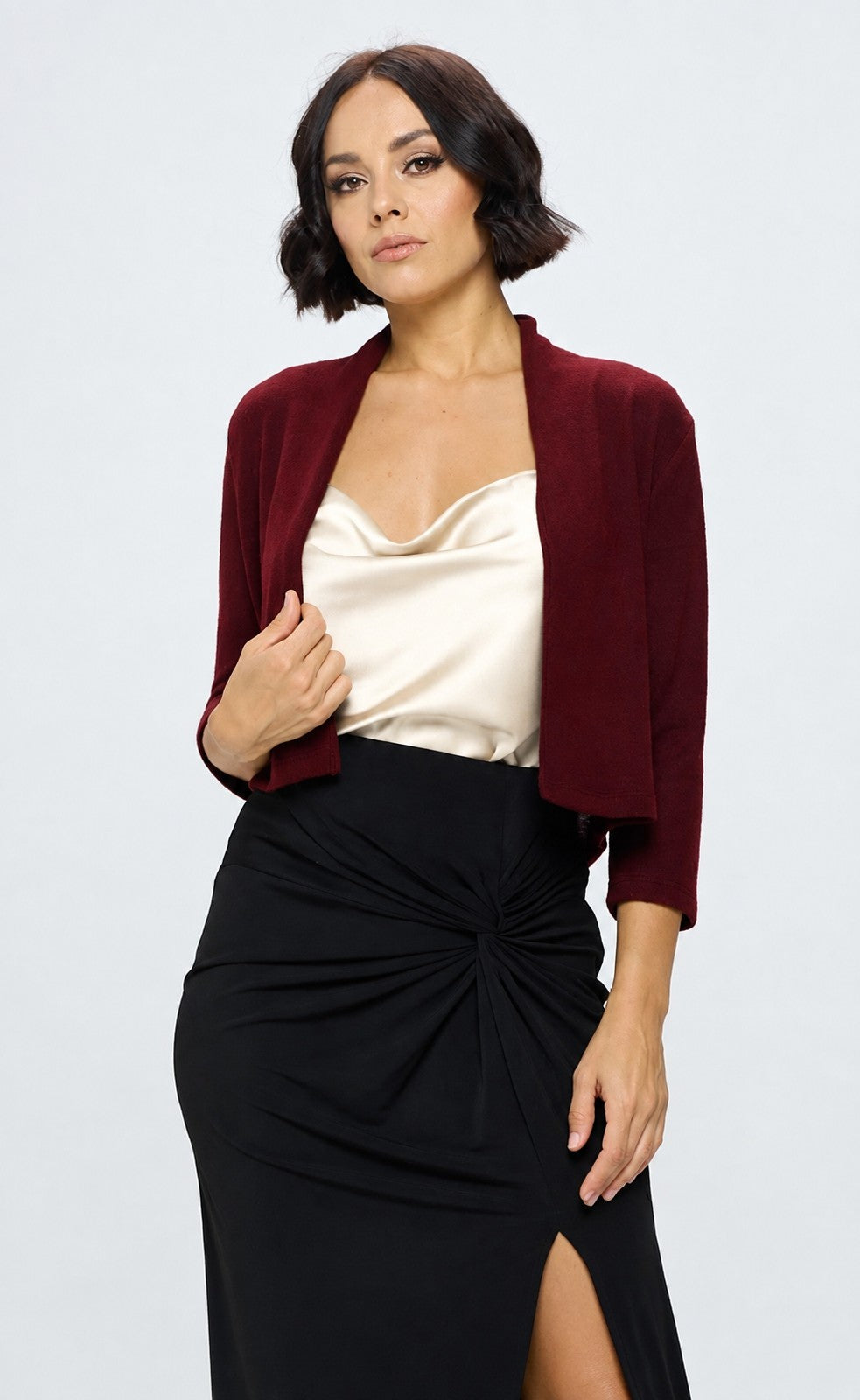 The burgundy cardigan