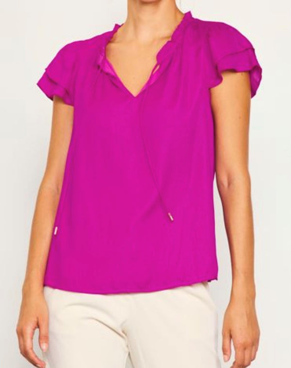 Orchid Satin Ruffle Top