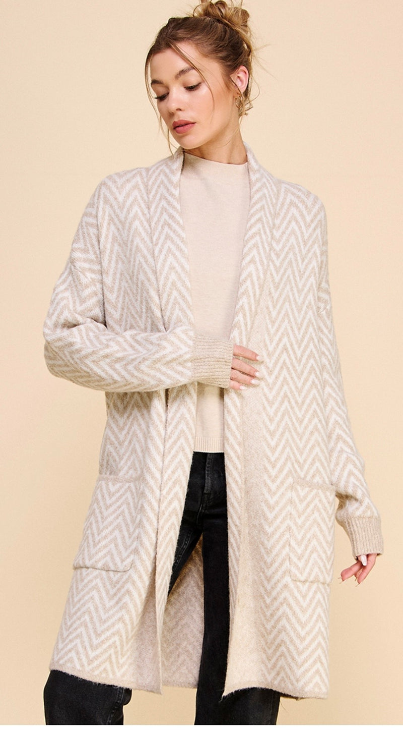 Ivory Sand Chevron Cardigan