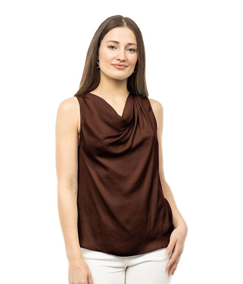 Chocolate Asymmetrical Drape Tank