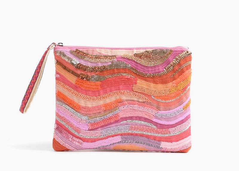 Orange to Mauve Ombré Embellished Top Zip pouch