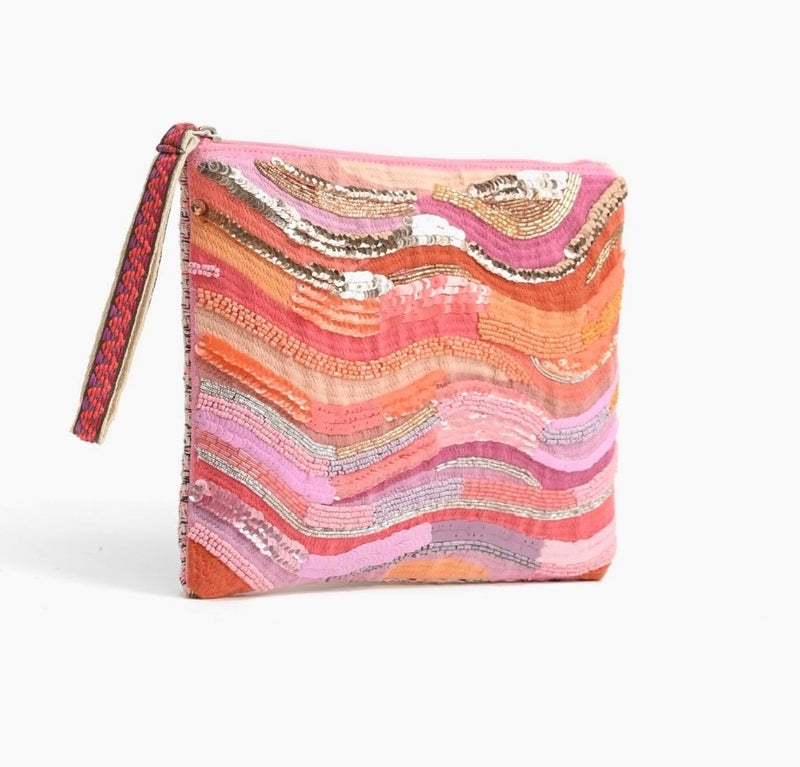 Orange to Mauve Ombré Embellished Top Zip pouch