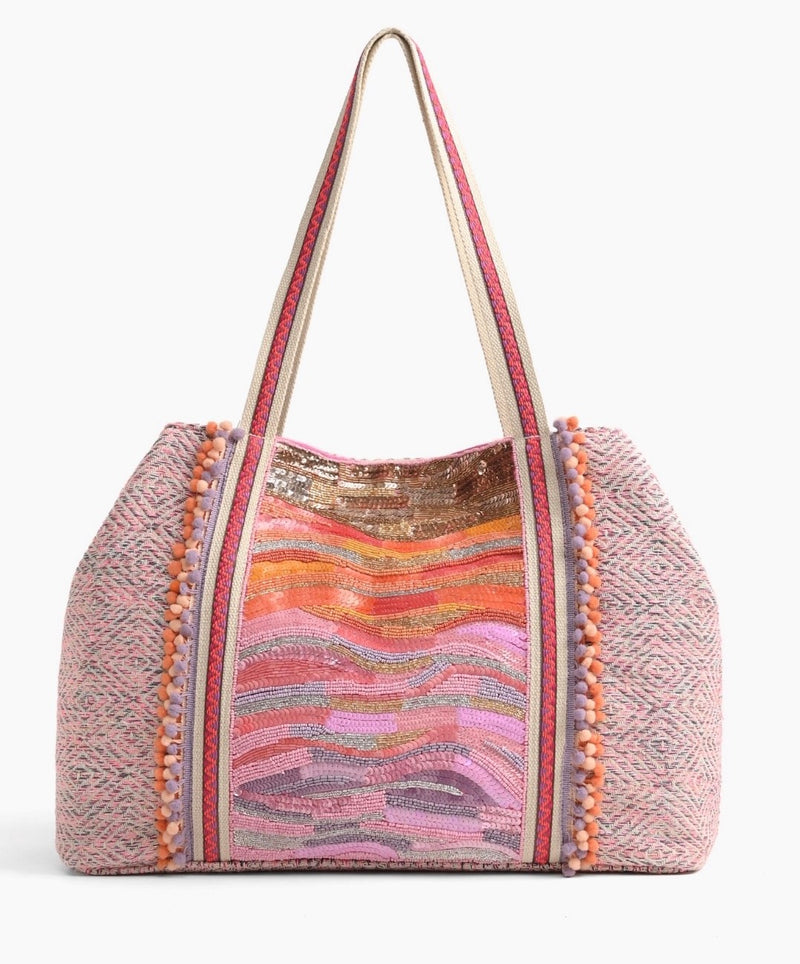 Orange to Mauve Ombré Embellished Tote