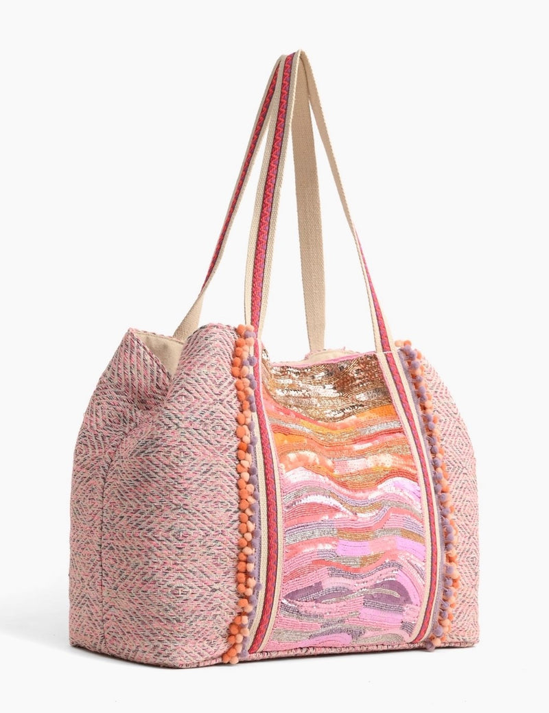 Orange to Mauve Ombré Embellished Tote