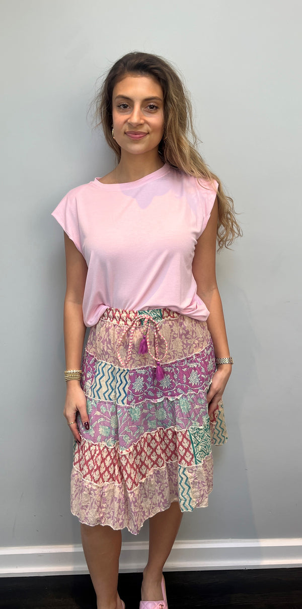 Pink BoHo Patchwork Skirt