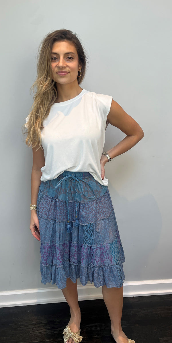 Blue BoHo Patchwork Skirt