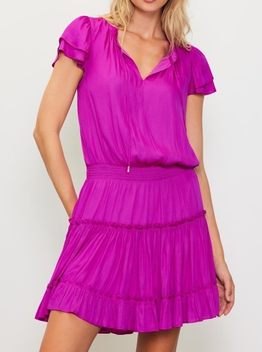 Orchid Satin Ruffle Dress