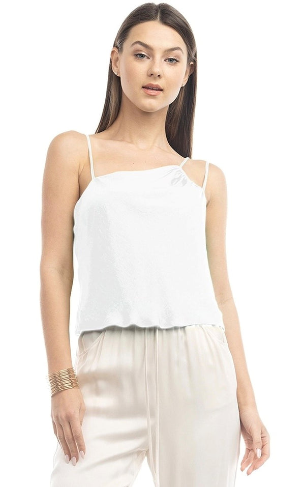 Ruched Asymmetrical Tank in White