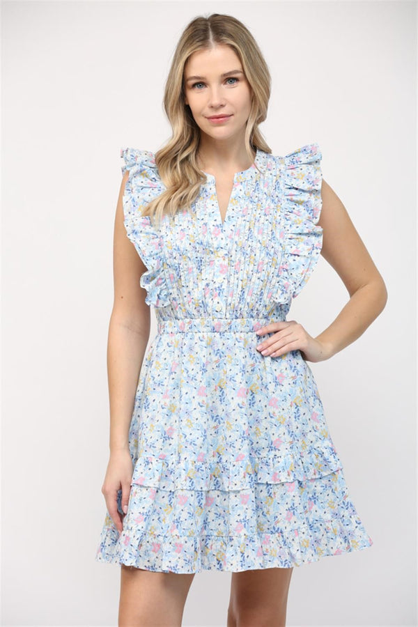 Blue Floral Flutter Dress