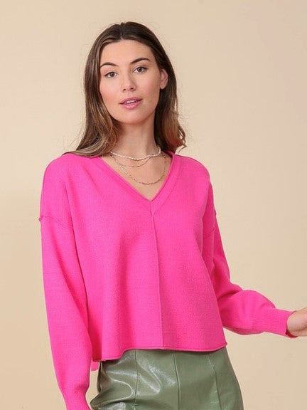 Hot Pink V-neck Dolman