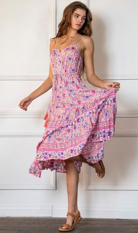 Pink Multicolor Floral Dress