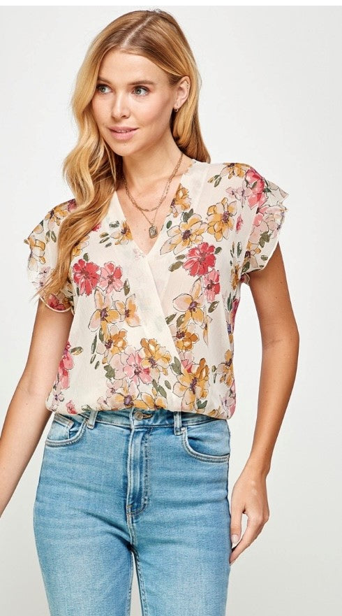 Cream Floral with Ruffle