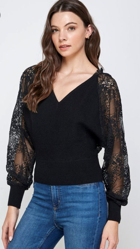 Black Lace Detailed Sweater