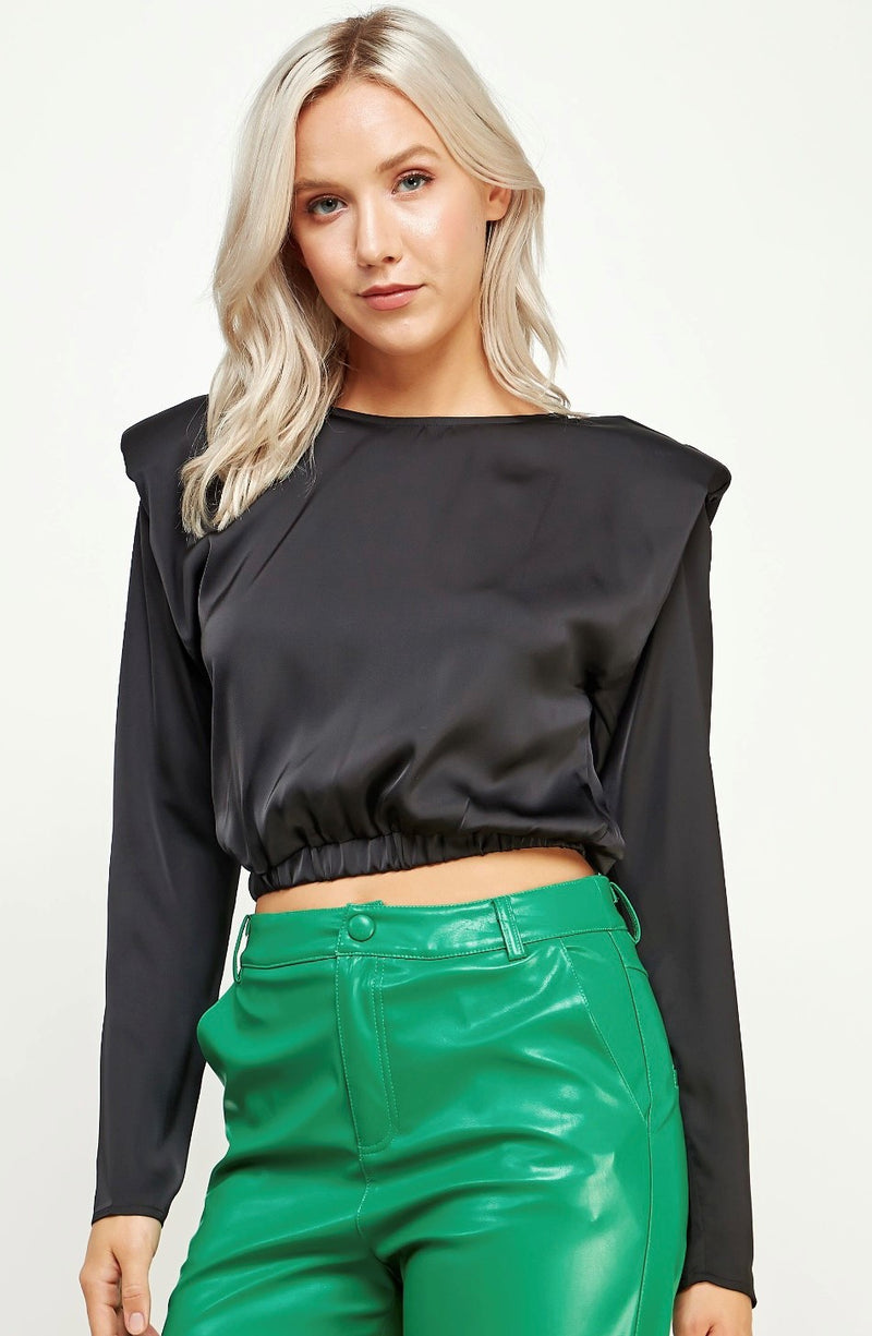 Black Satin Long sleeve Top