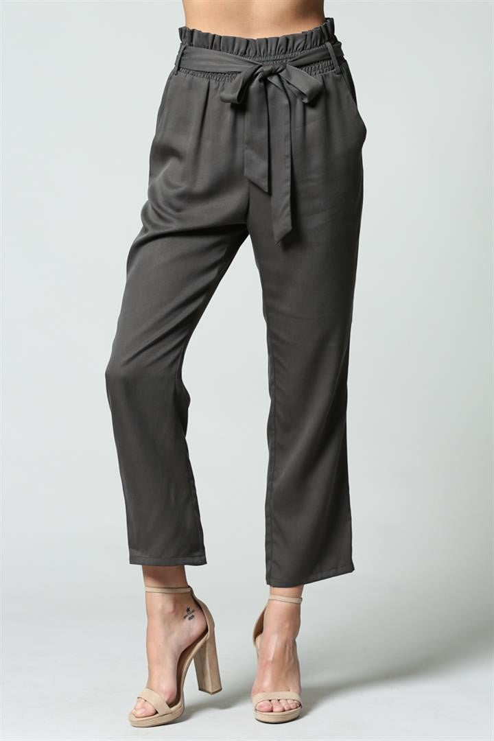 Charcoal Waist Tie Flare Pants