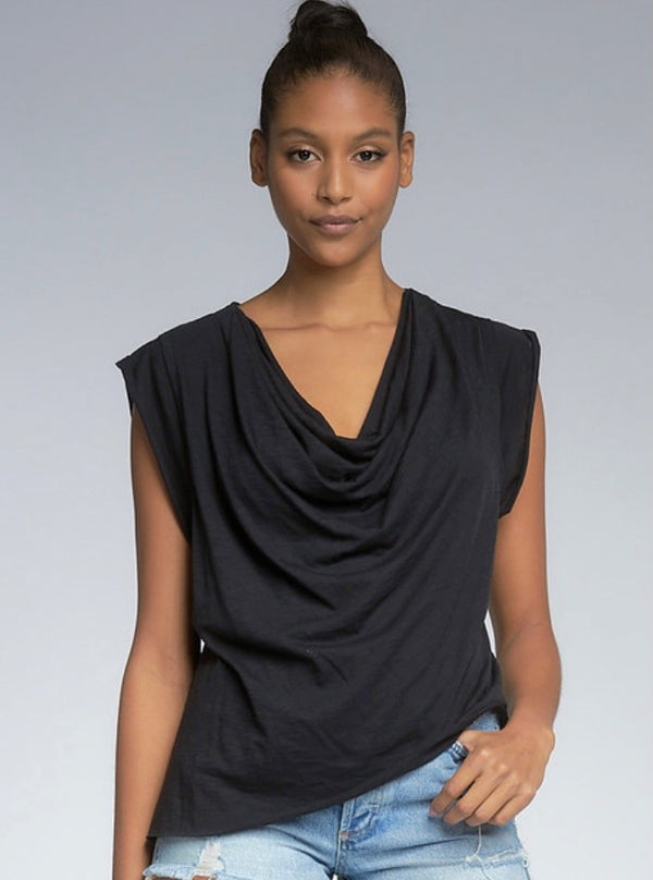 Black Cowl Neck Tee