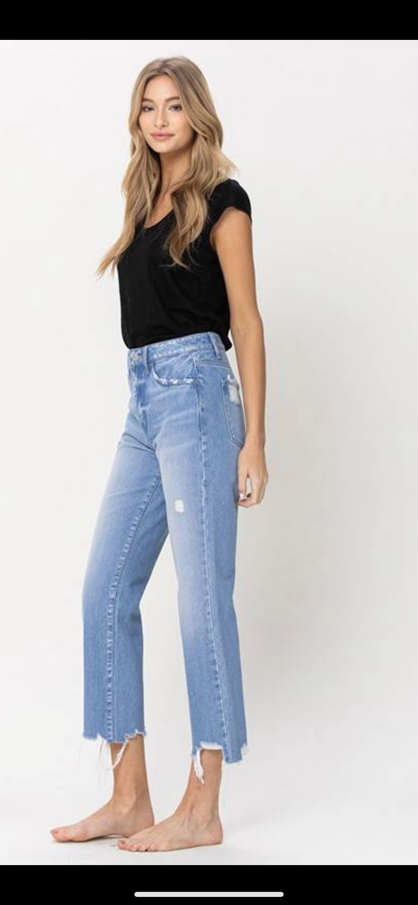 High Rise Vintage Straight Crop With Distressed Hem