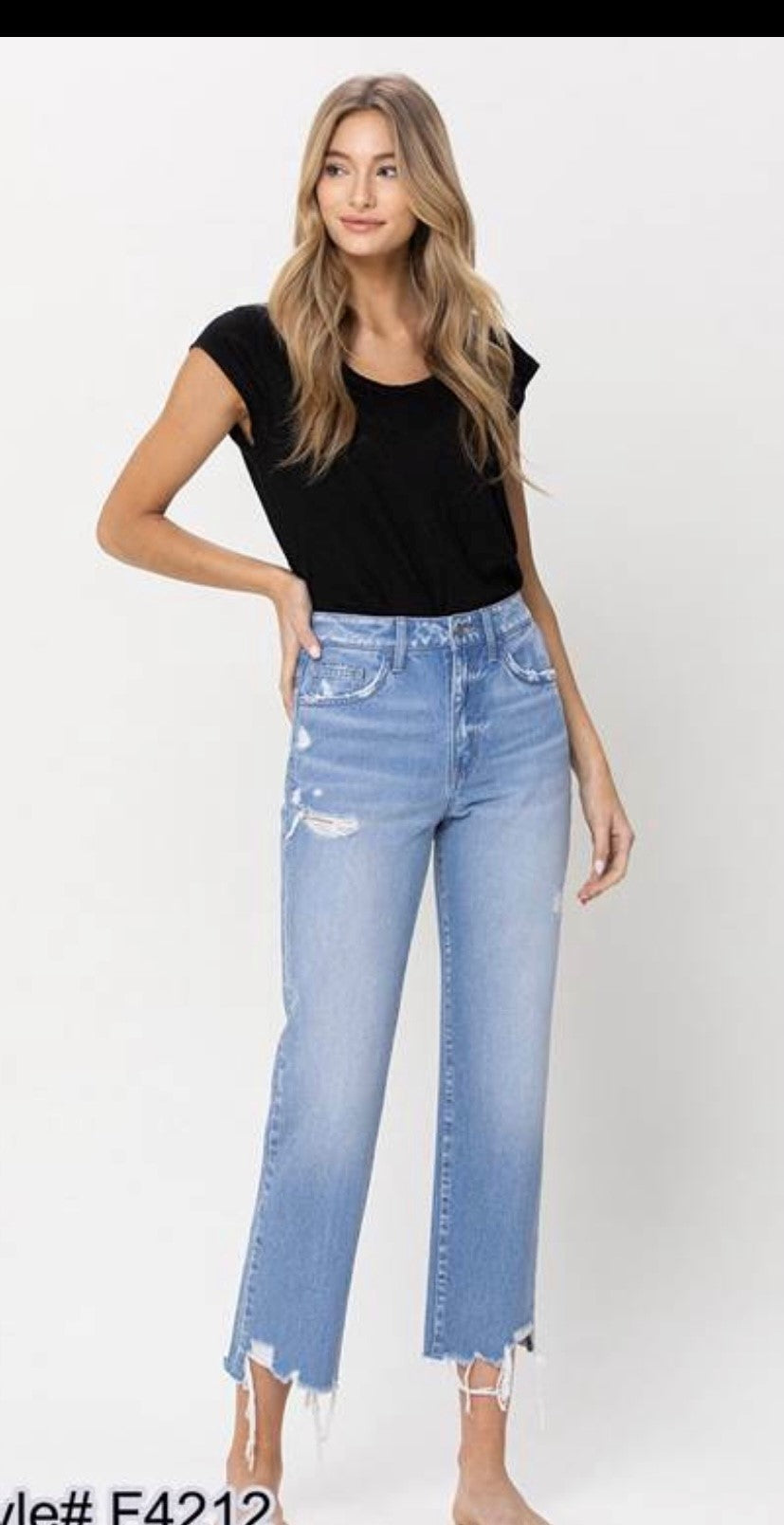 High Rise Vintage Straight Crop With Distressed Hem